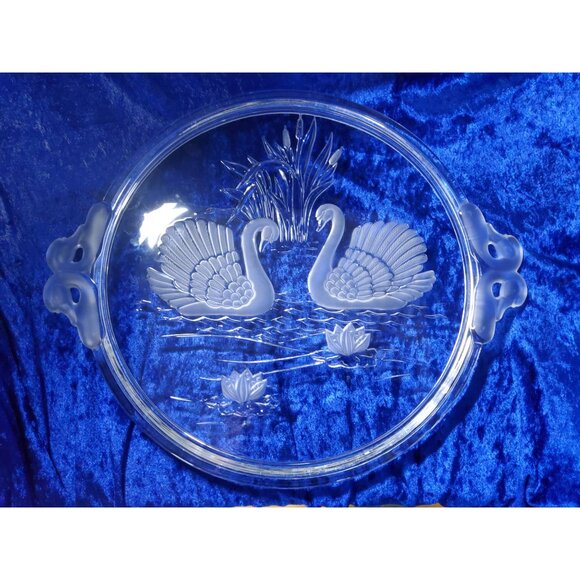 Vintage Mikasa Glass Serving Tray With Embossed Swan Design & Dual Handles - Picture 1 of 4